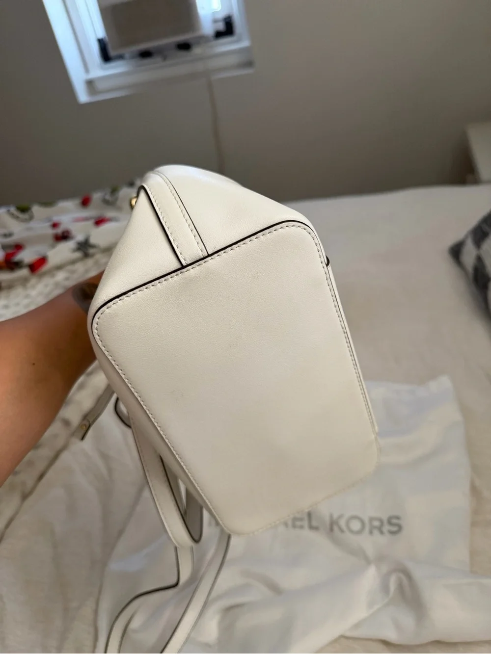 Michael Kors Cream Leather Shoulder Tote with Gold Hardware